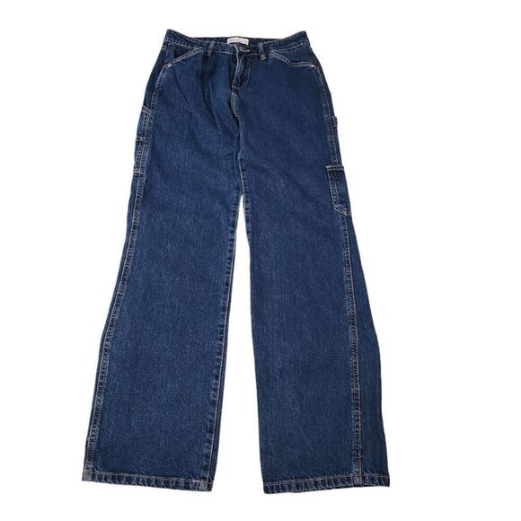 Zara Jeans Womens 4 Blue‎ Cargo Straight Leg Bloggers Favorite Side Pockets - Picture 1 of 9